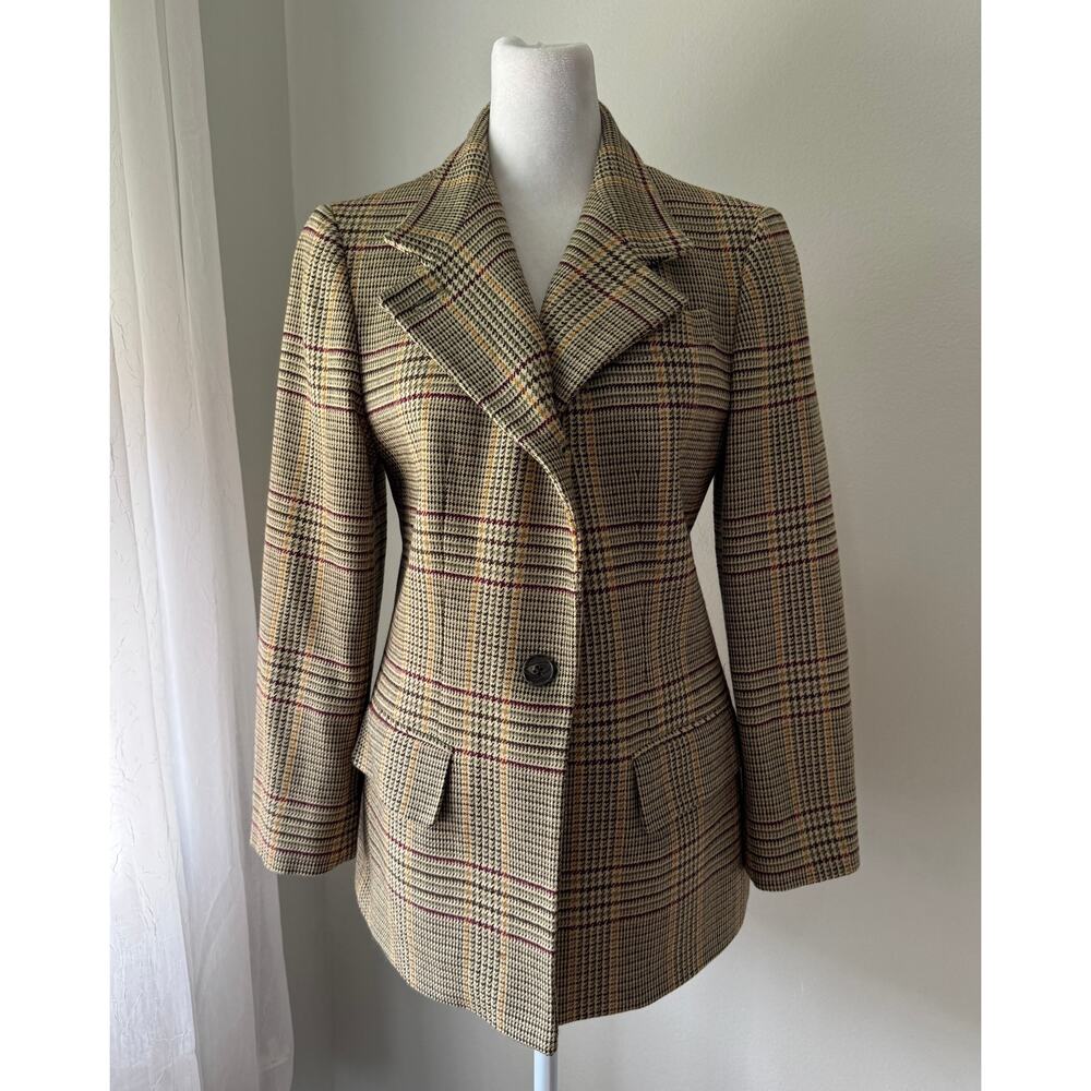 Vintage ‘90s DKNY Tan Houndstooth Single Breasted Blazer